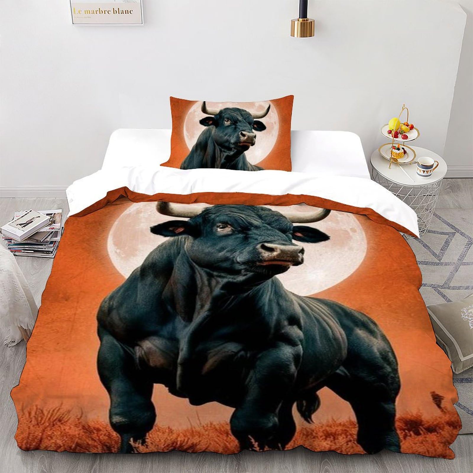 Housse de couette taureau 135x200cm lit enfant imprimé 3D durable sans repassage
