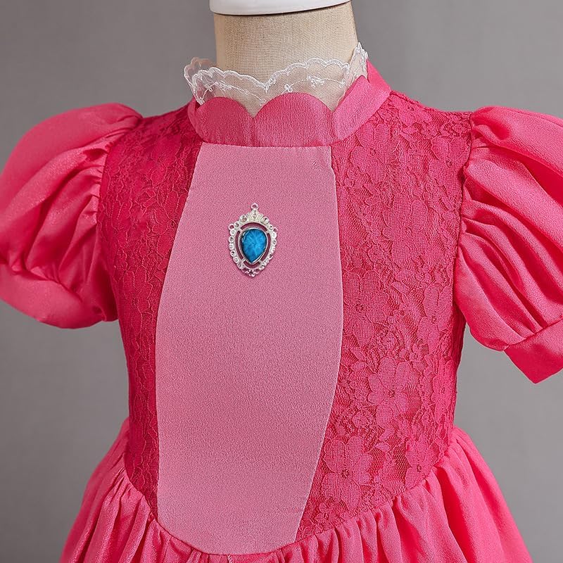 Miniatura 4 de Touchliit Disfraz de princesa melocotón para niñas, disfraz de princesa melocotón de Halloween para niños, disfraz de cosplay de Super Bros