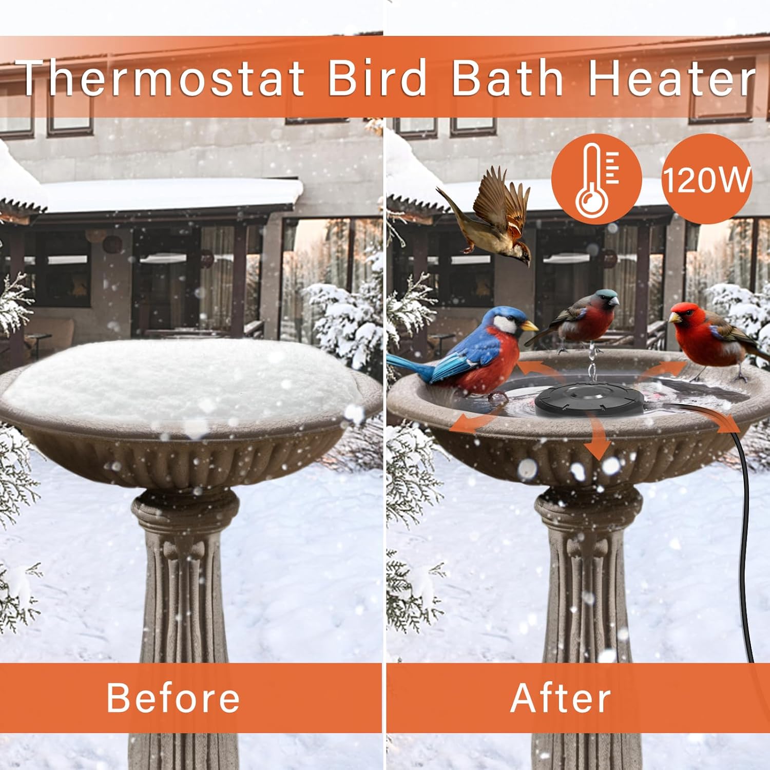 Bird Bath Heater,Birdbaths De-Icer,Birdbath Water Heater Deicer with Thermostatically Controlled,Heated Bird Bath Deicer Suitable for Birdbath Farm Livestock Drinking Outdoors in Winter,Black
