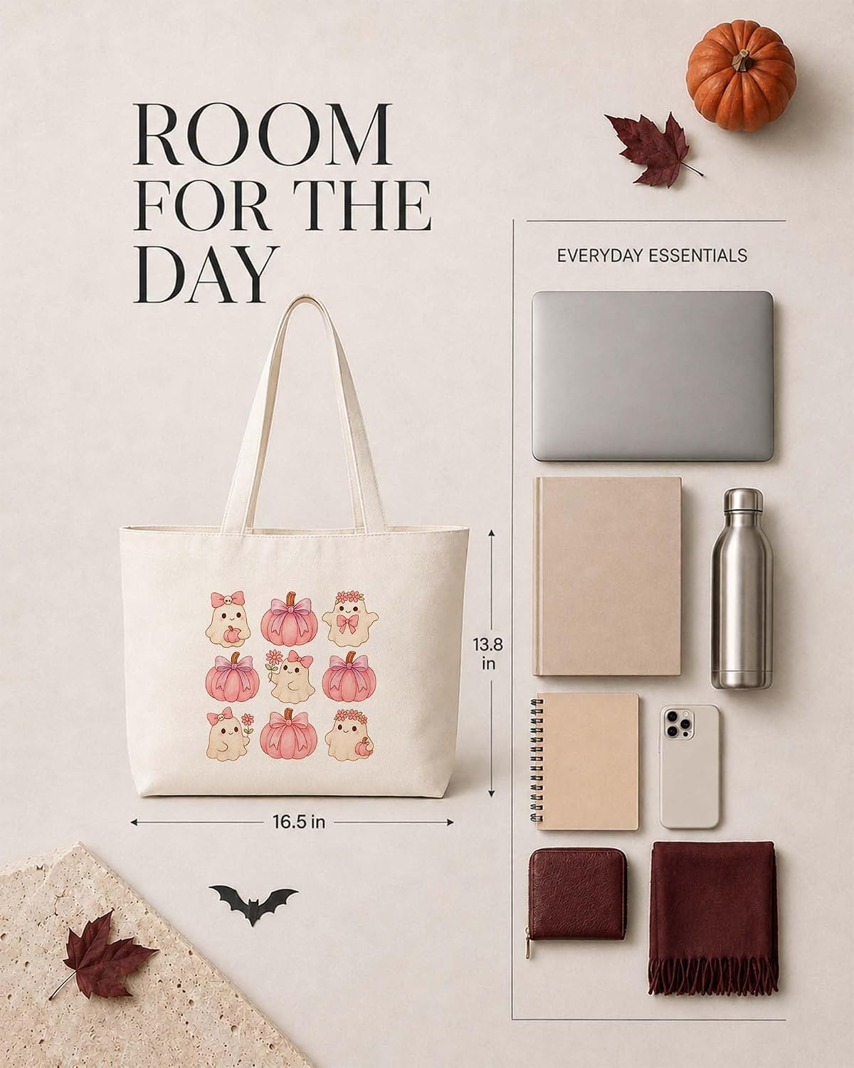 Halloween Canvas Tote Bag for Women, Cute Fall Handbag for Friend image 3