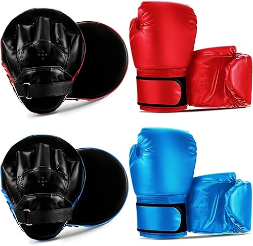 Miniatura 1 de Juego de 2 pares de guantes de boxeo 4 en 1 de 8 onzas y 4 guantes de boxeo para niños, hombres y mujeres, guantes de boxeo, juego de equipo para