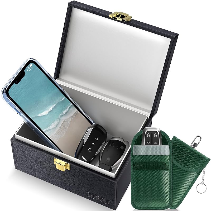 Samfolk Caixa Faraday com 2 Bolsas para Chaves de Carro, Bloqueador de Sinais para Chave Presencial, Verde