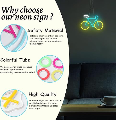 Miniatura 8 de Letreros de neón para bicicleta para decoración de pared, luces de neón para dormitorio, luz de pared de neón adecuada para sala de estar, oficina,
