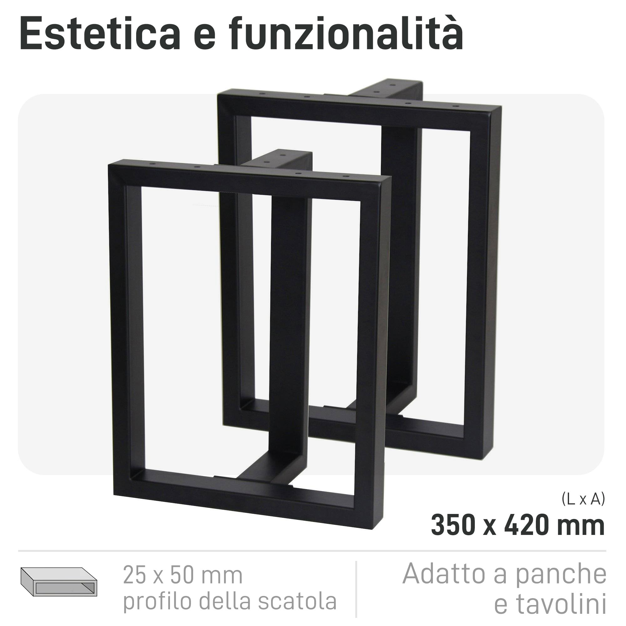 Natural Goods Berlin 2X Gambe per Tavolo FORMA T | Struttura Robusta per Panca in Metallo | Gambe per Mobili Stabili | Piedi per Tavolino e Panca | Piedi per Tavolo Nero | Gamba 35x42 cm