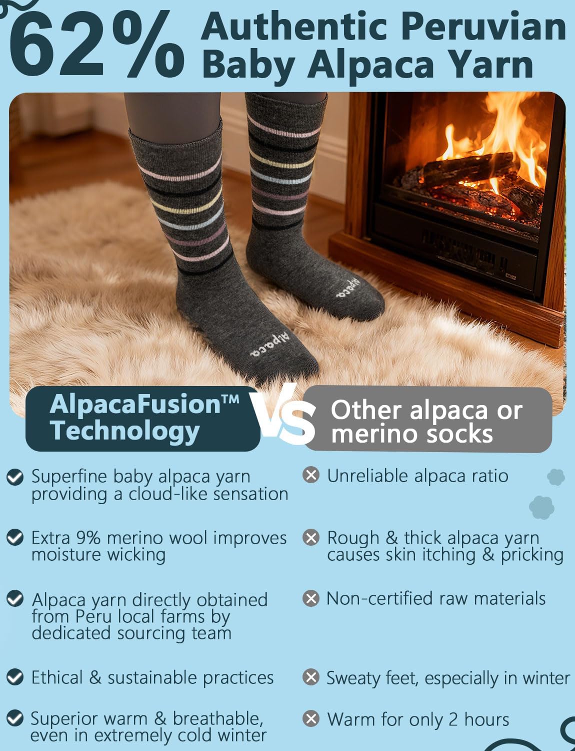 Alpaca Wool Heavyweight Crew Socks for Winter Hiking Boot Casual Socks Cold Weather Thermal Warm Thick Breathable - Image 4