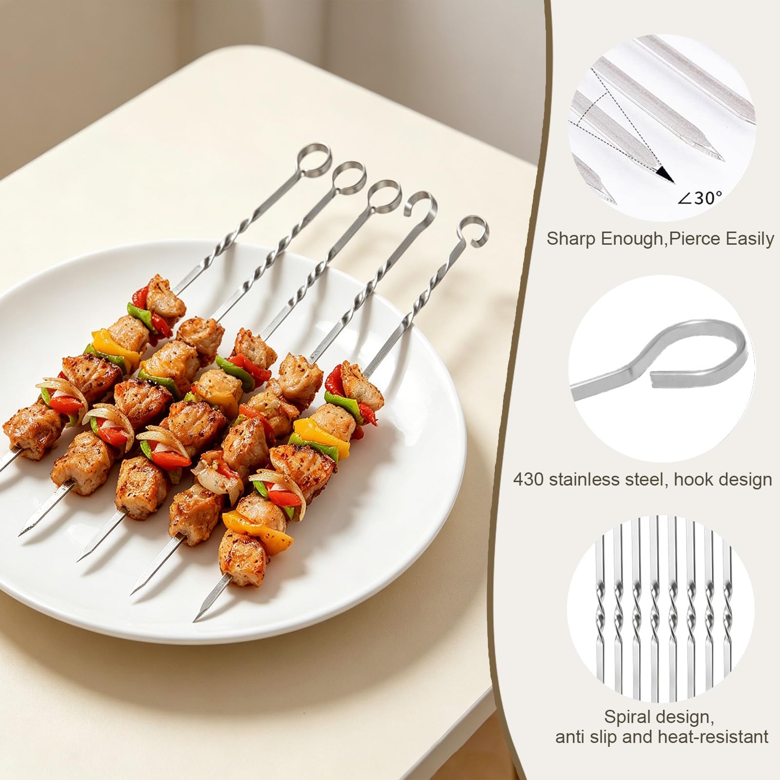 12 spiedini per barbecue in acciaio inox, spiedini lunghi da 39 cm, spiedini da barbecue in acciaio inox, per falò o barbecue