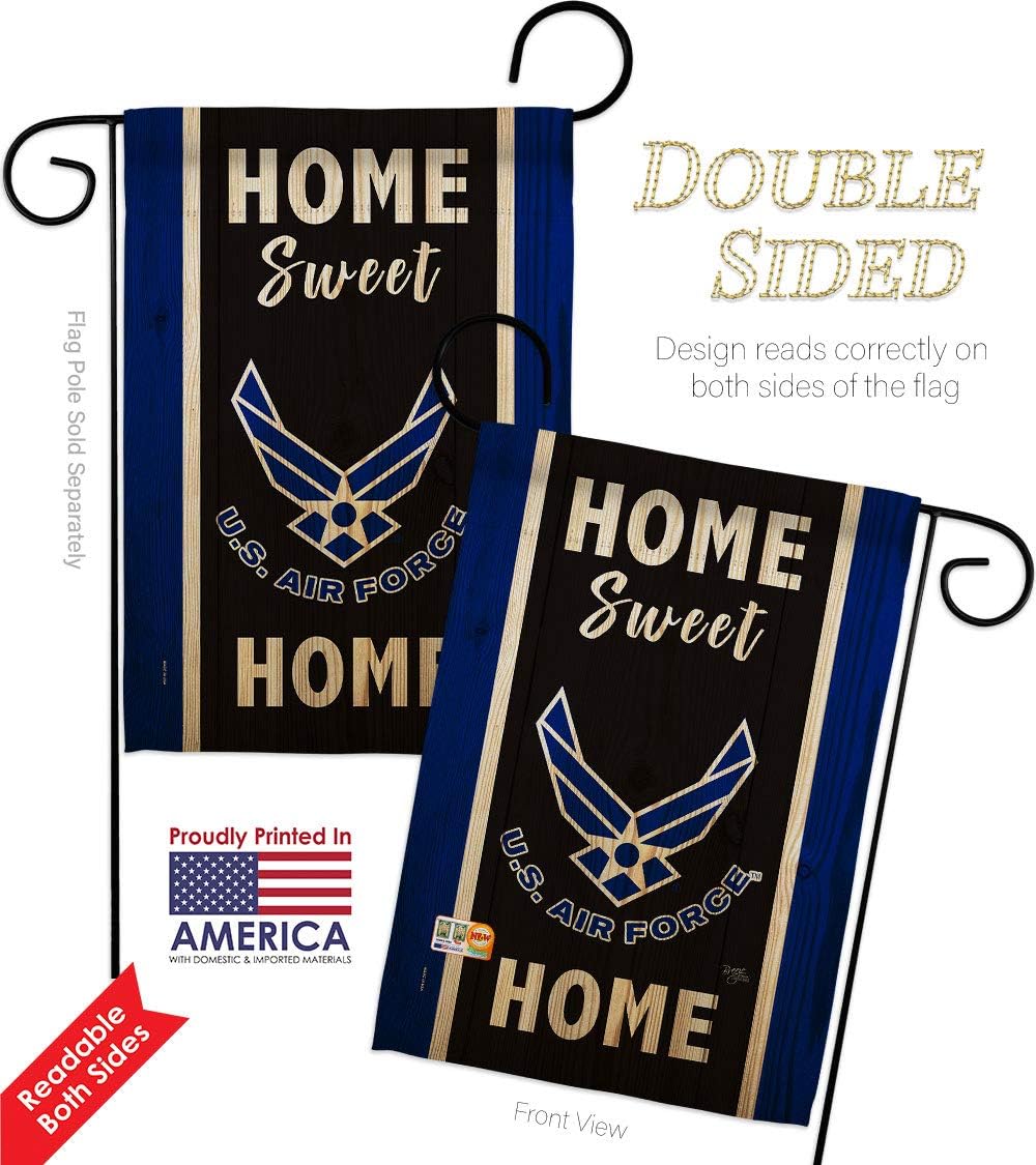 Home Sweet Air Force Garden Flag Set Wall Holder Armed Forces USAF United State American Military Veteran Retire Official Small Decorative Gift Yard House Banner Double-Sided Made In USA 13 X 18.5