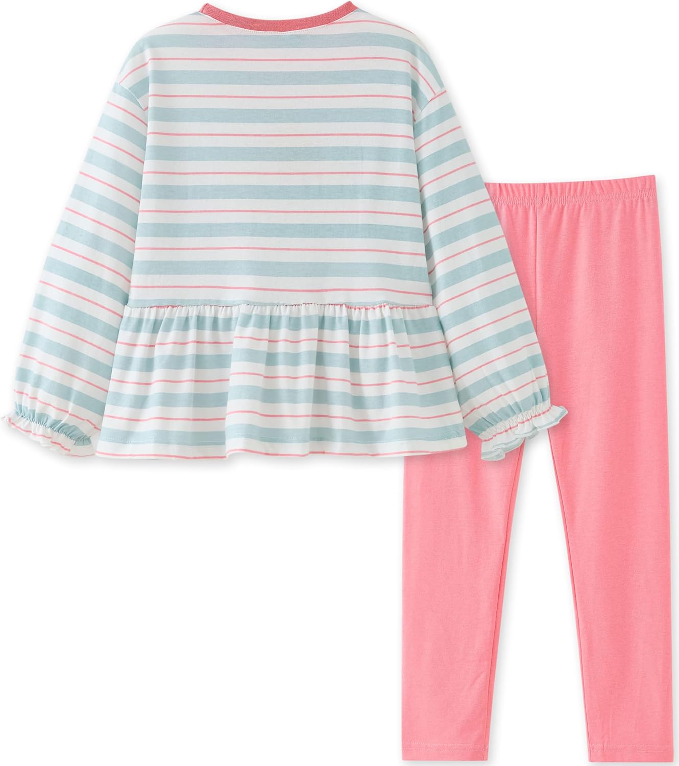 UMELOK Girls Clothing Set 2 Pcs Long Sleeve Ruffle Print Top and Leggings Fall Outfit Size 4-7 Years - Image 2
