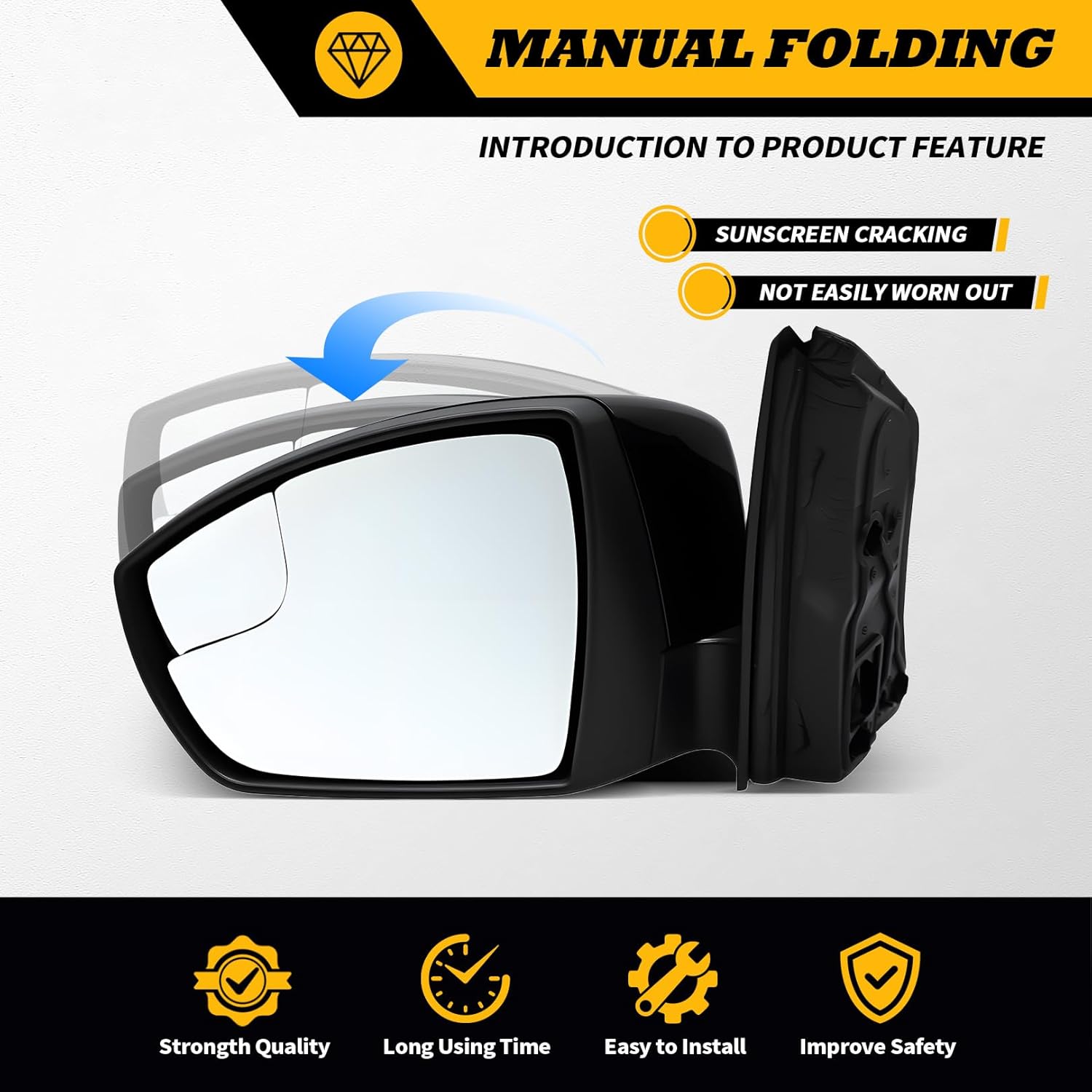 Left Side Mirror Assembly Compatible with 2015-2018 Focus Black Rearview Mirror w/Blind Spot Match & Turn Signal and Power Glass F1EZ17682C F1EZ17683R (Left 5Pins)