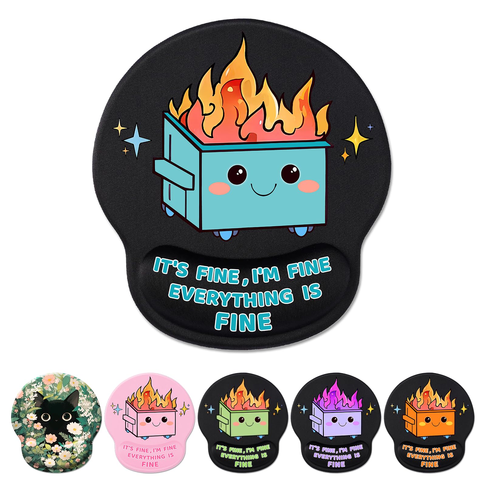 Cute Funny Ergonomic Mouse Pad Wrist Support, Dumpster on Fire Gel Mouse Pads with Wrist Rest, Comfortable Pain Relief Mousepad with Non-Slip PU Base for Gaming Work Desk Accessories Office Decor