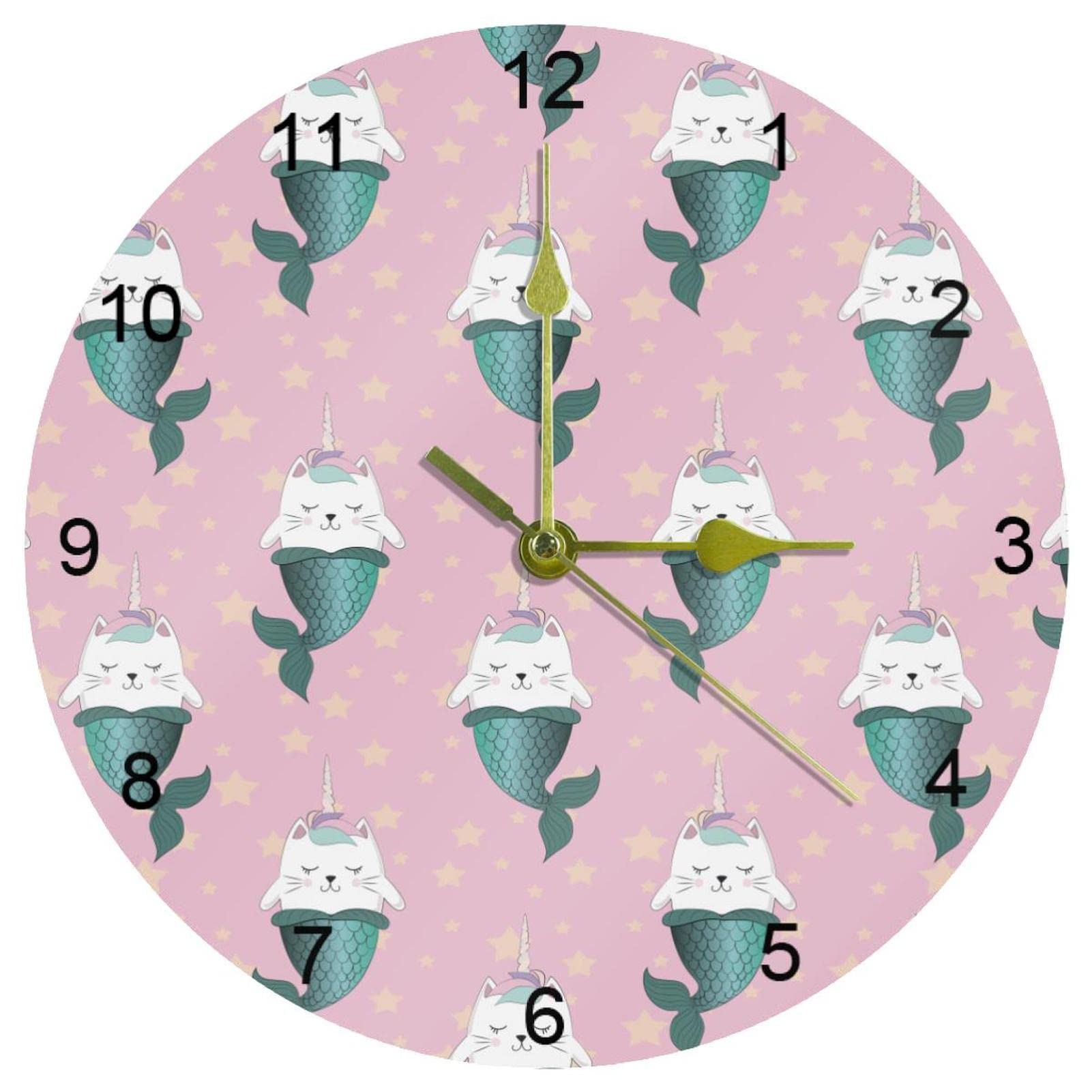 Horloge murale sirène licorne de 25,4 cm, le cadeau déco rond parfait pour enfants