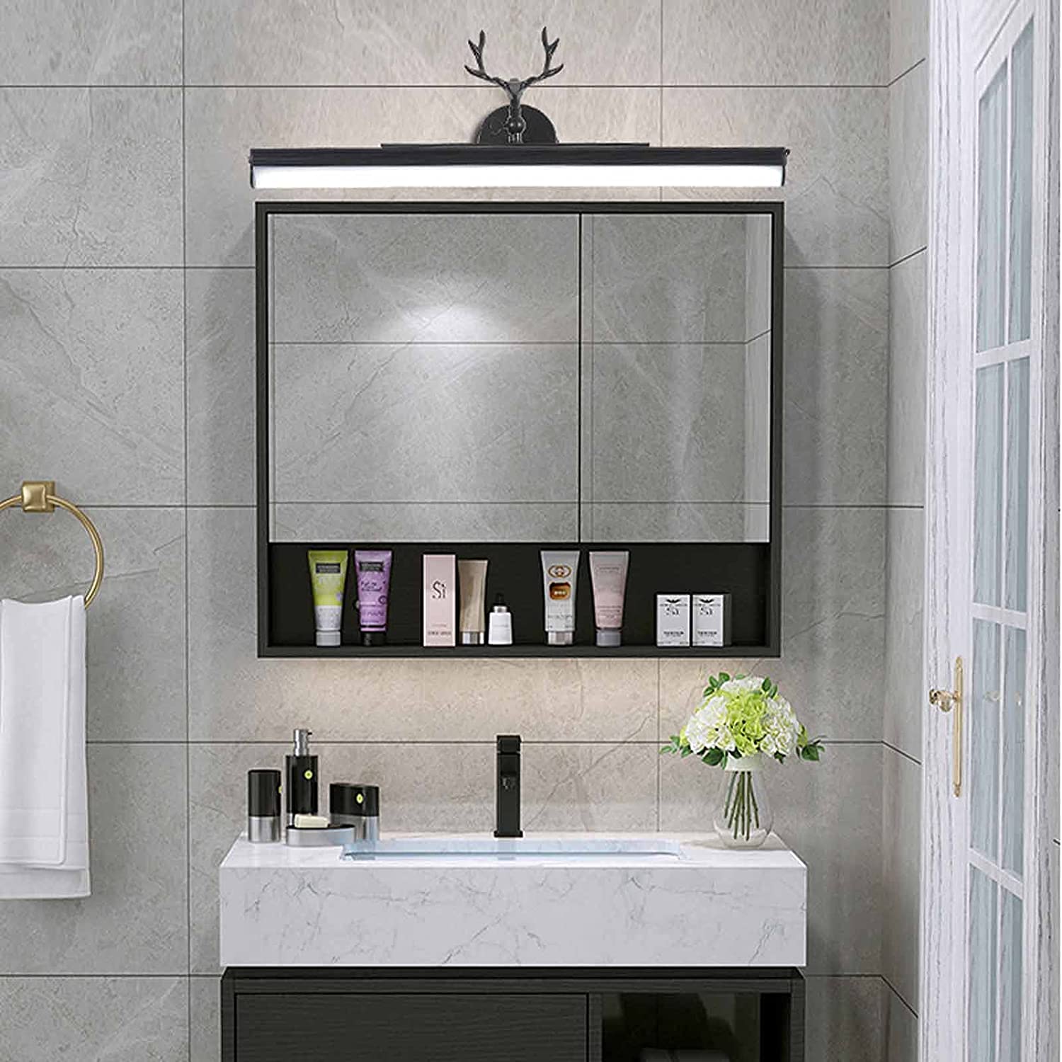 Vintage Badezimmer-Spiegelleuchte mit Fernbedienung, LED-Spiegelschrank-Licht, wiederaufladbar, Retro-Geweih, Wandleuchte mit Schalter, drehbar, wasserdicht, Fledermaus, 45 cm, 12 W
