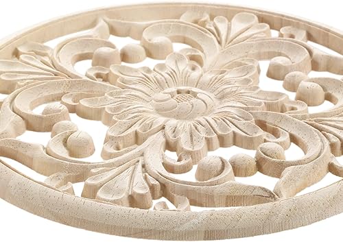 Miniatura 4 de MUXSAM Apliques decorativos de madera, 2 piezas redondas de madera, calcomanías talladas sin pintar, decoración central para el hogar, armario,