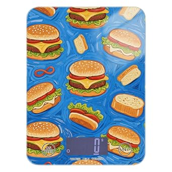 Art Painting Blue Food Burger Keto Small Food Scale 11lb/0.18oz, 5kg/5g Cute Kitchen Tour Scale with 4 Unit for Cooking Meal Prep Soap Making bascula para pesar Personas