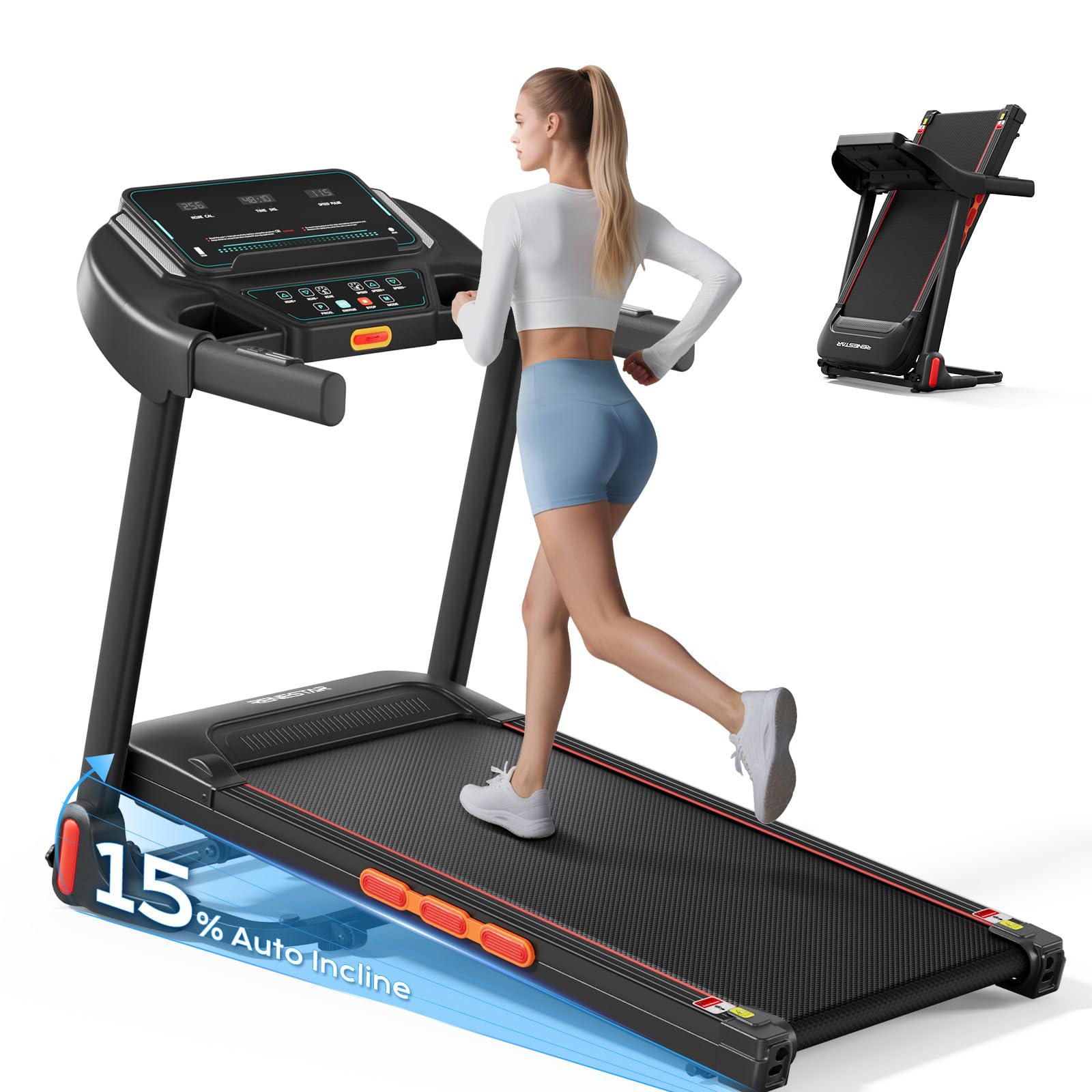 Photo 1 of Renestar Treadmill for Home, Foldable Treadmills with 0%-15% Auto Incline, 3.0HP Brushless, 300 LBS Capacity, LED Display, Pulse Monitor, Bluetooth Speaker