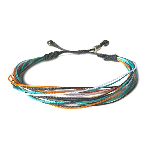 Woven Thread Bracelet in Navy Orange Aqua Size Adjustable for Men and Women Handmade Surfer Jewelry by RUMI SUMAQ