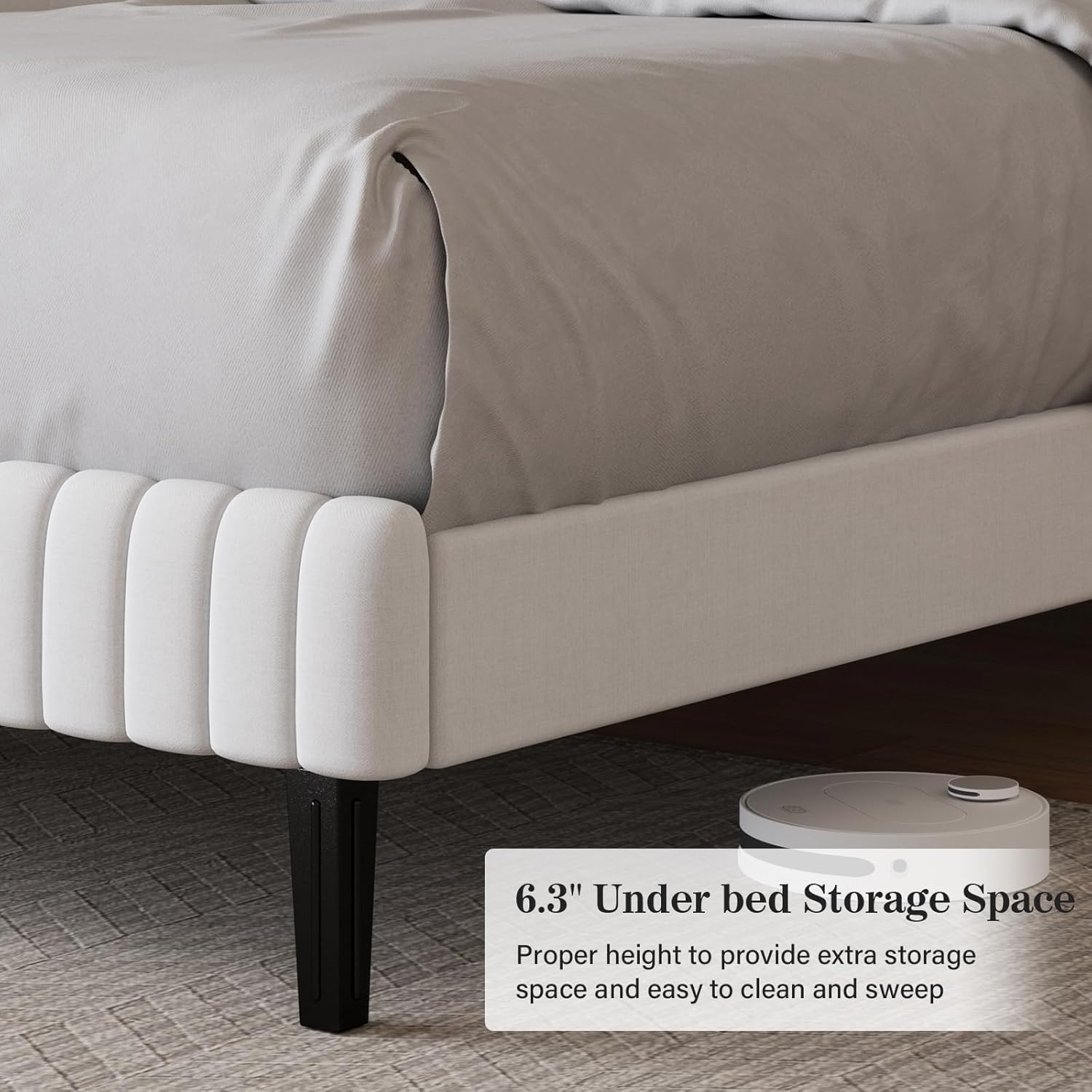 BarnFurin King Size Bed Frame with Adjustable Headboard/Velvet Upholstered Platform Bed with Vertical Channel Tufted Design/No Box Spring Required/Easy Assembly/White