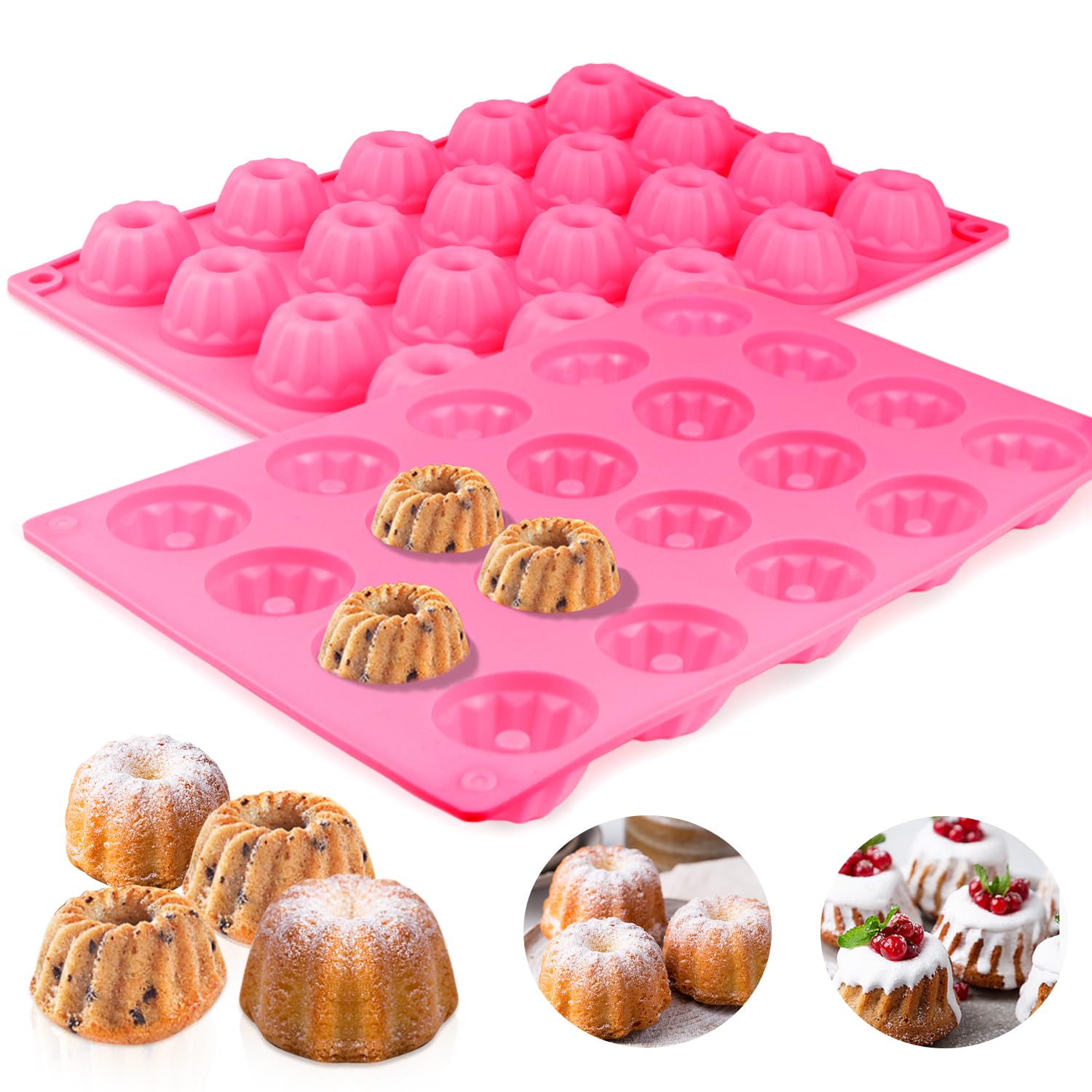 3 Stampini Per Mini Bundt Cake In Silicone | 6 Cavità Per Tortine | Antiaderente, Per Forno E Congelatore | Grigio - Foto 4