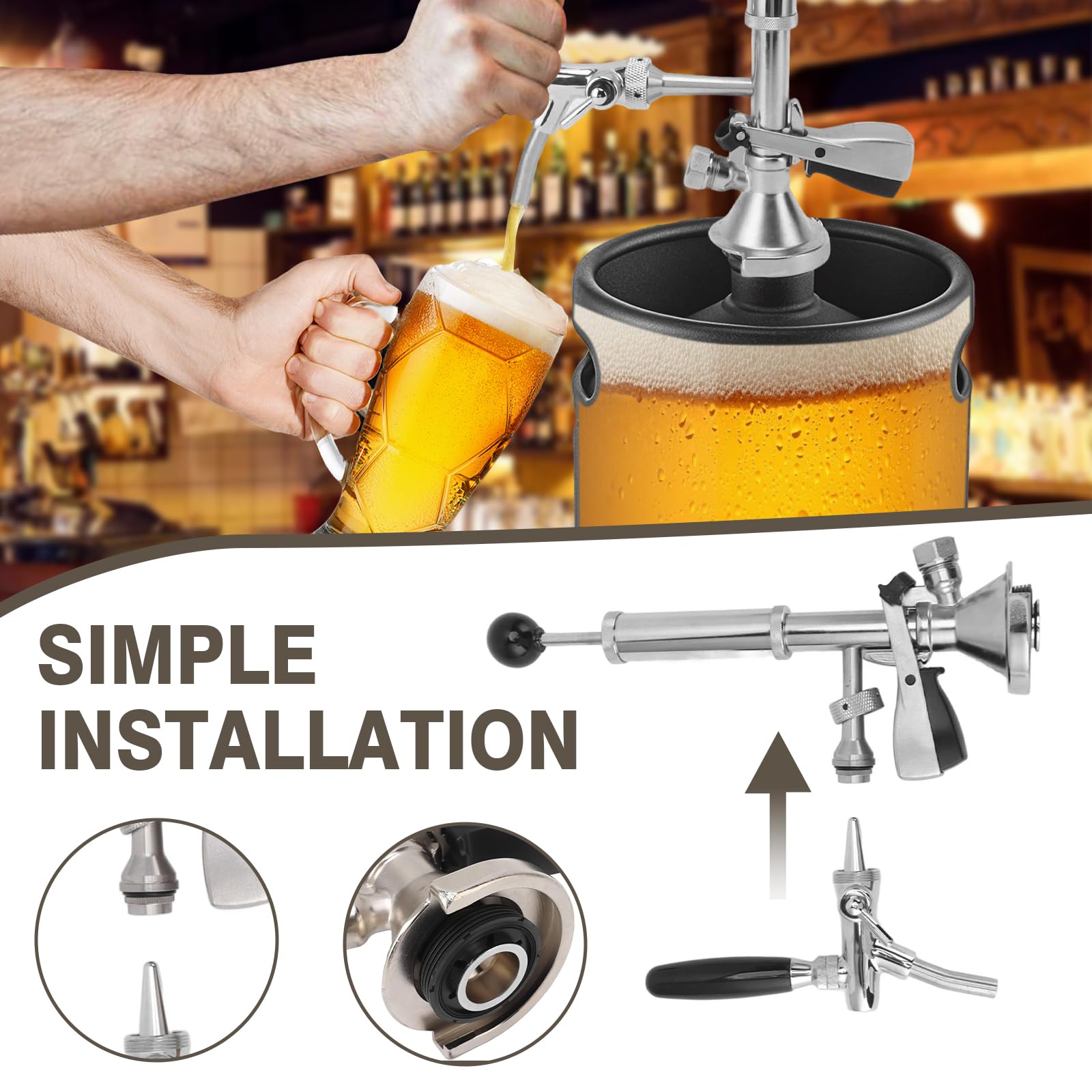 Pompa di birra da 4 pollici, rubinetto a botte di birra in acciaio inox, con pompa ad aria e distributore, rubinetto a pistone per collegamenti a becco, pompa per birra a botte, perfetto per feste da
