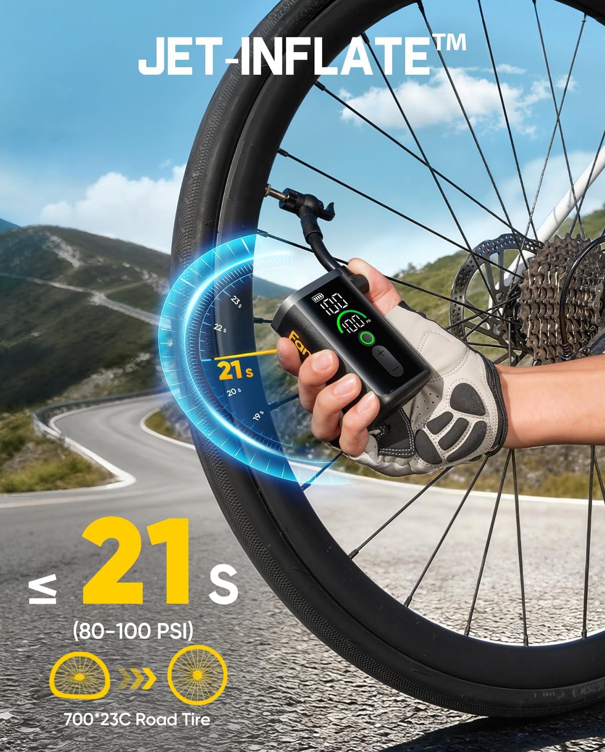 Fanttik X11 Ace Mini Bike Pump, 21s Fast Inflate Bicycle Pump with Gauge, 150PSI Electric Air Pump Portable with Presta and Schrader Valve for Mountain Bike, Road Bike, Electric Bike, MTB - Image 2