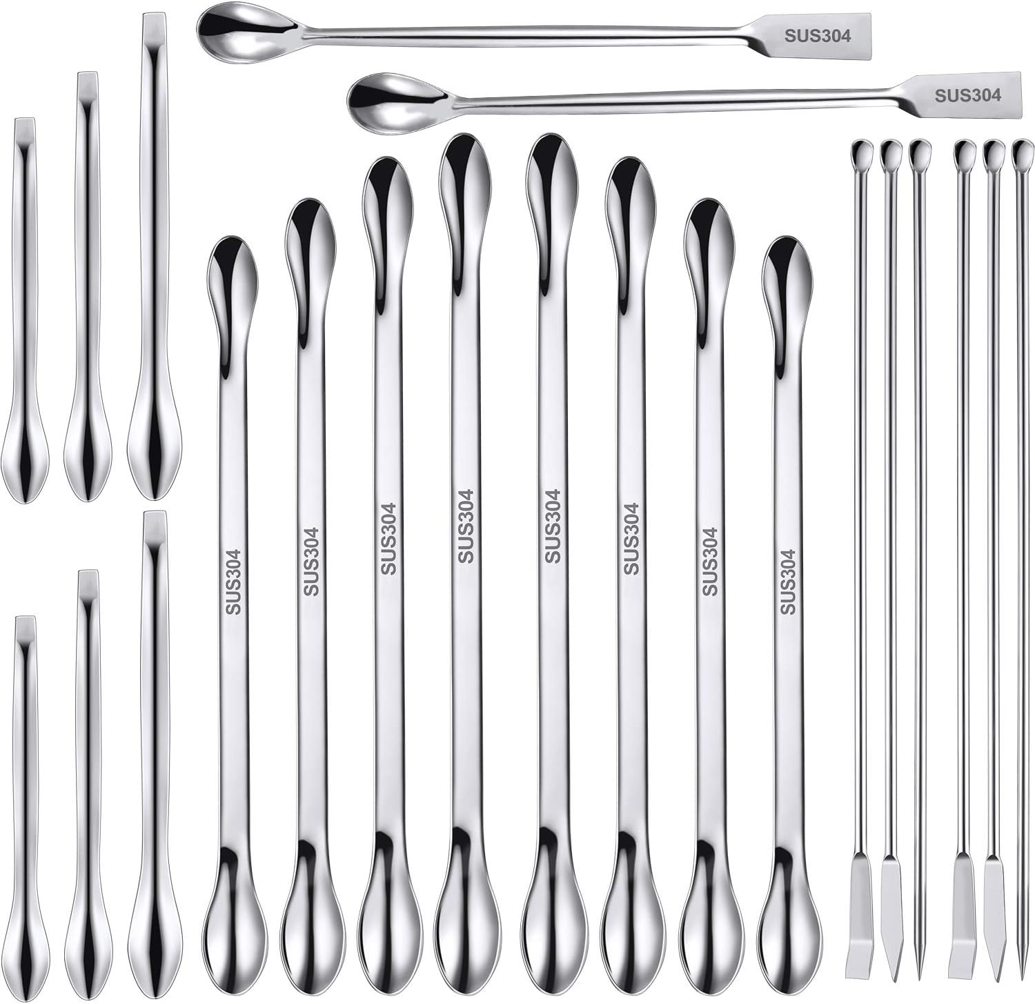 Mudder 22 Pieces Stainless Steel Lab Spatula Micro Scoop Set Laboratory Sampling Spoon Mixing Spatula for Powders Gel Cap Filler