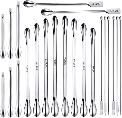 22 Pieces Stainless Steel Lab Spatula Micro Scoop Set Laboratory Sampling Spoon Mixing Spatula for Powders Gel Cap Filler