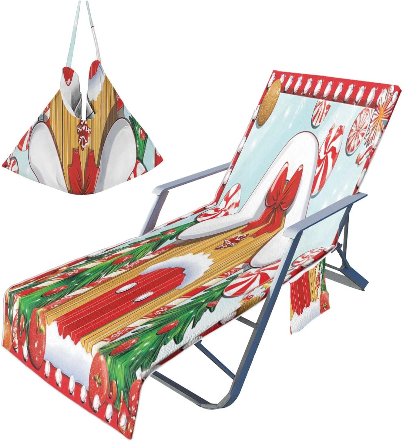 Mrcrypos Lounge Chair Cushion Cover Merry Christmas Candy House Beach Chair Covers Pack of 1 for Pool Outdoor Trips Garden Beach,82.6"X29.5"