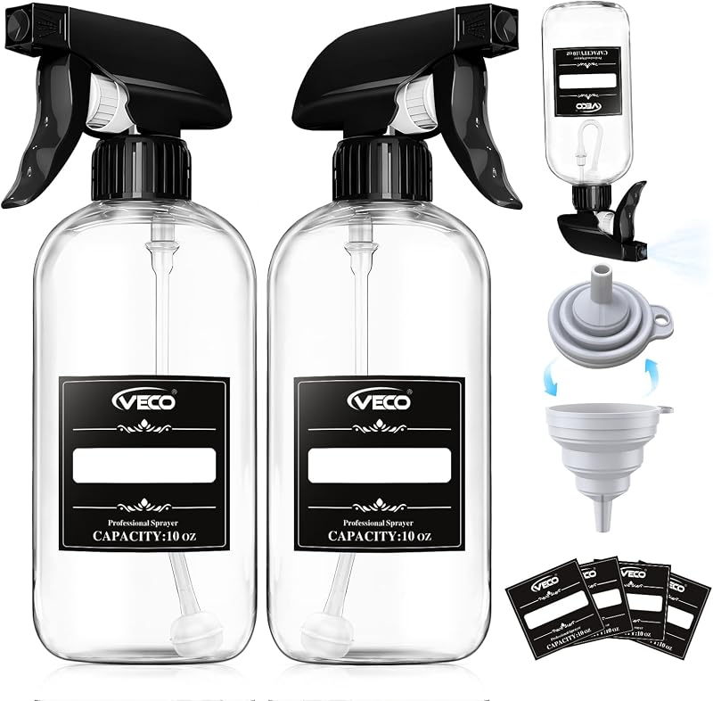 Veco Frascos Pulverizadores de 300 mL com Bico Ajustável e Funil Dobrável, Pacote com 2