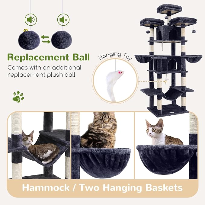 Torre para gatos Globlazer F80 de 203.99 cm, gris oscuro miniatura 5