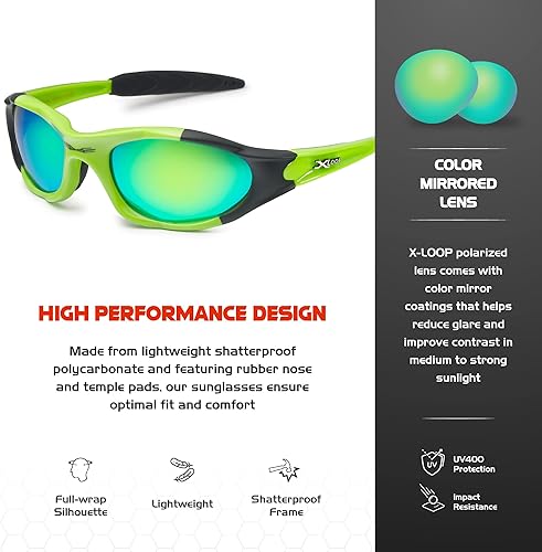 Miniatura 3 de X LOOP Gafas de sol polarizadas deportivas juveniles para niños y adolescentes de 8 a 16 años de edad, gafas de béisbol envolventes con protección