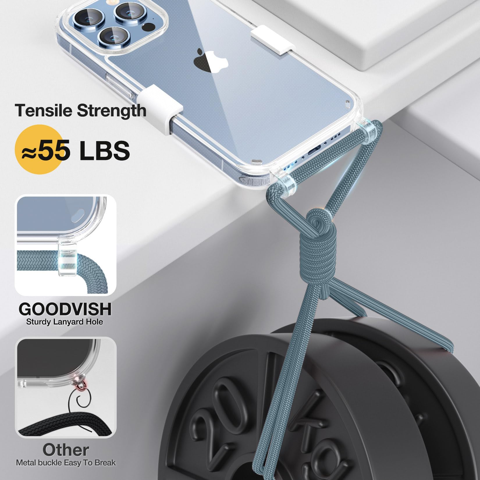 GOODVISH Cover Trasparente con Cordino per iPhone 15 Pro Max, Custodia con Regolabile Collana per iPhone 15 Pro Max 6.7'', [Antiurto] [AntiGraffio] [Antiscivolo] Case con Laccio Tracolla, Pino Verde