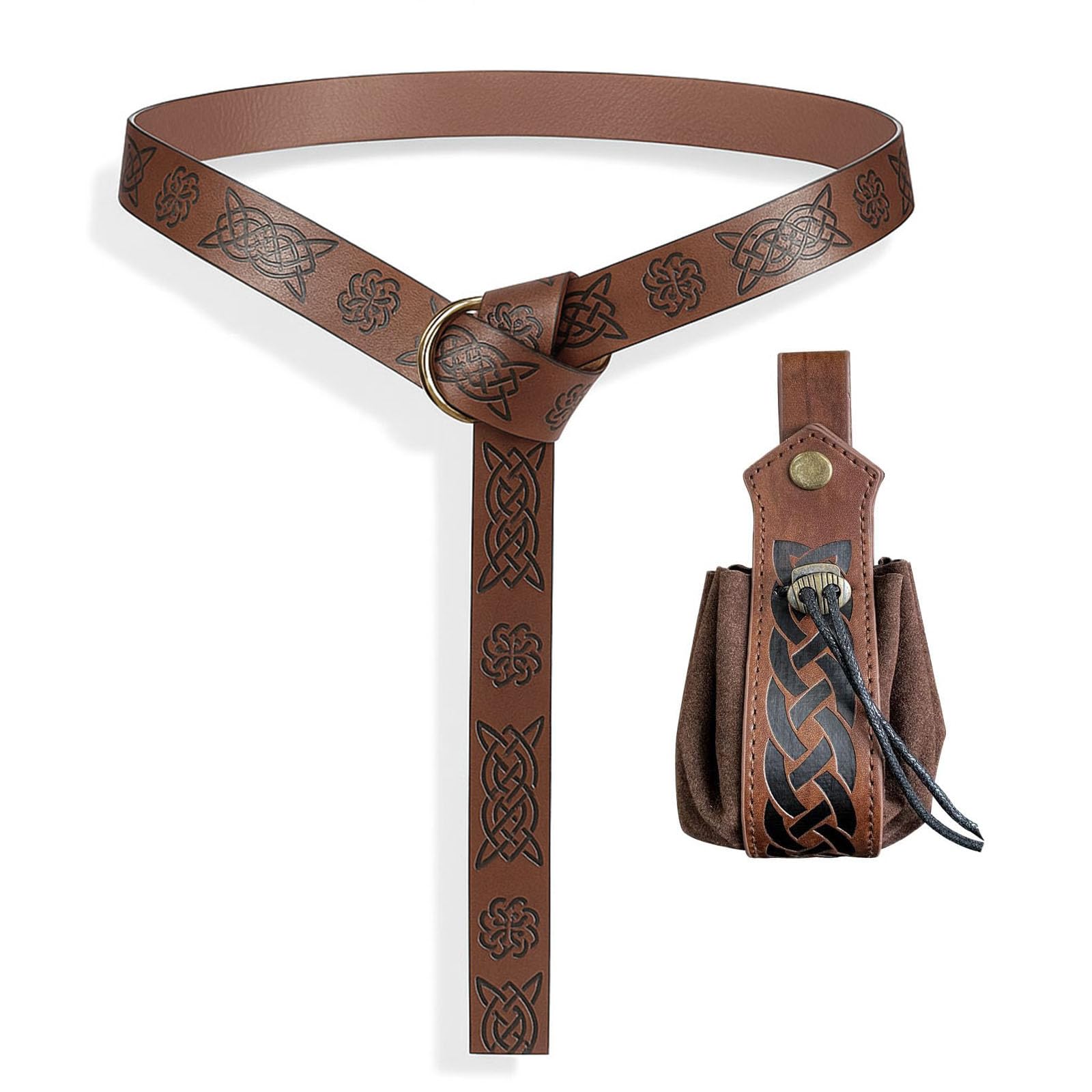3 Pcs Halloween Renaissance Belt Pouch Coin Purse Phone Holder Skirt Hikes Medieval Viking Pirate Leather Belt Costume Sets, 01-brown, Medieval & Ren Faire, Renaissance Belt Pouch โ image 1