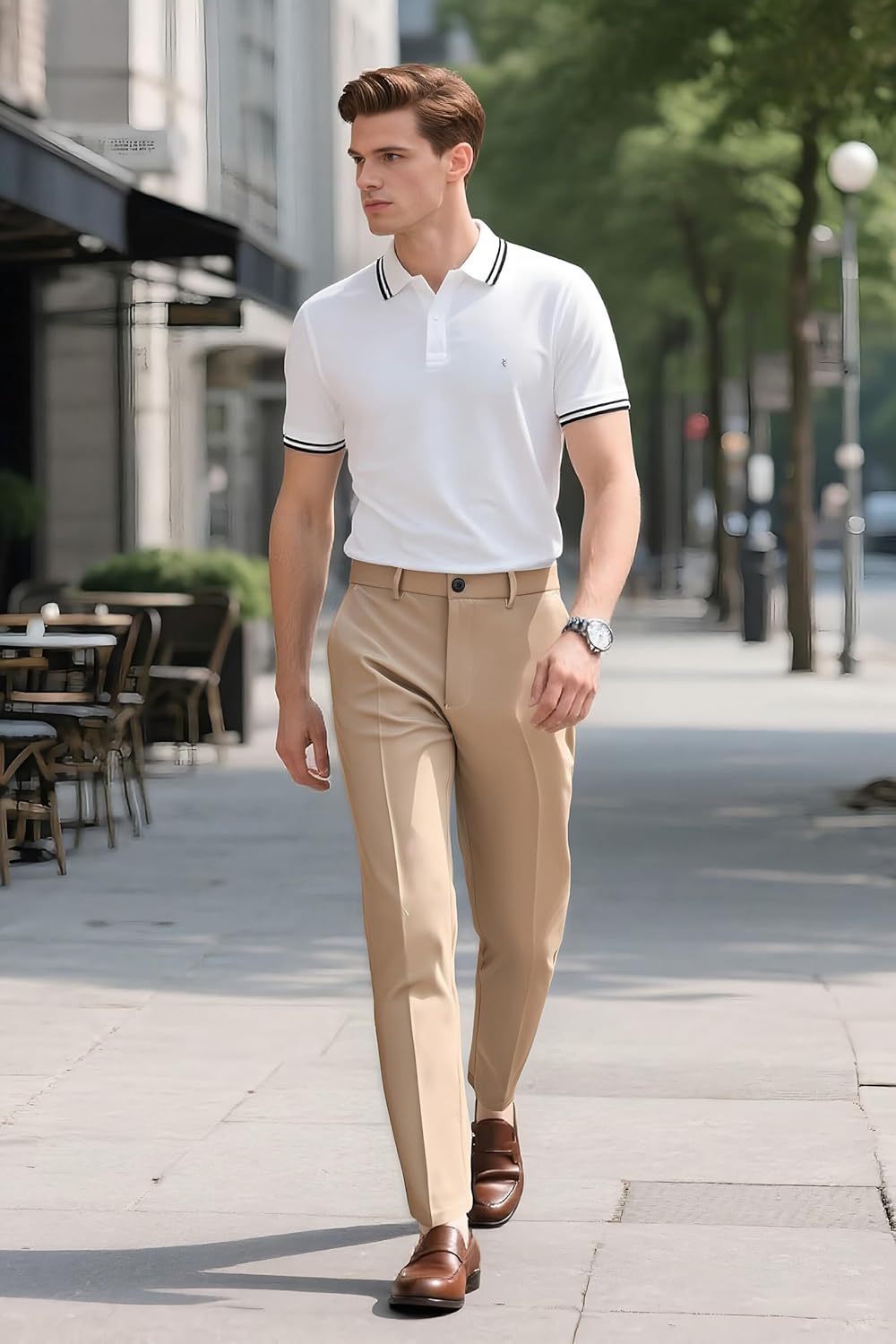 Plaid&Plain Men's Dress Pants Slim Fit Stretch Khaki Pants Wrinkle Free - Image 6