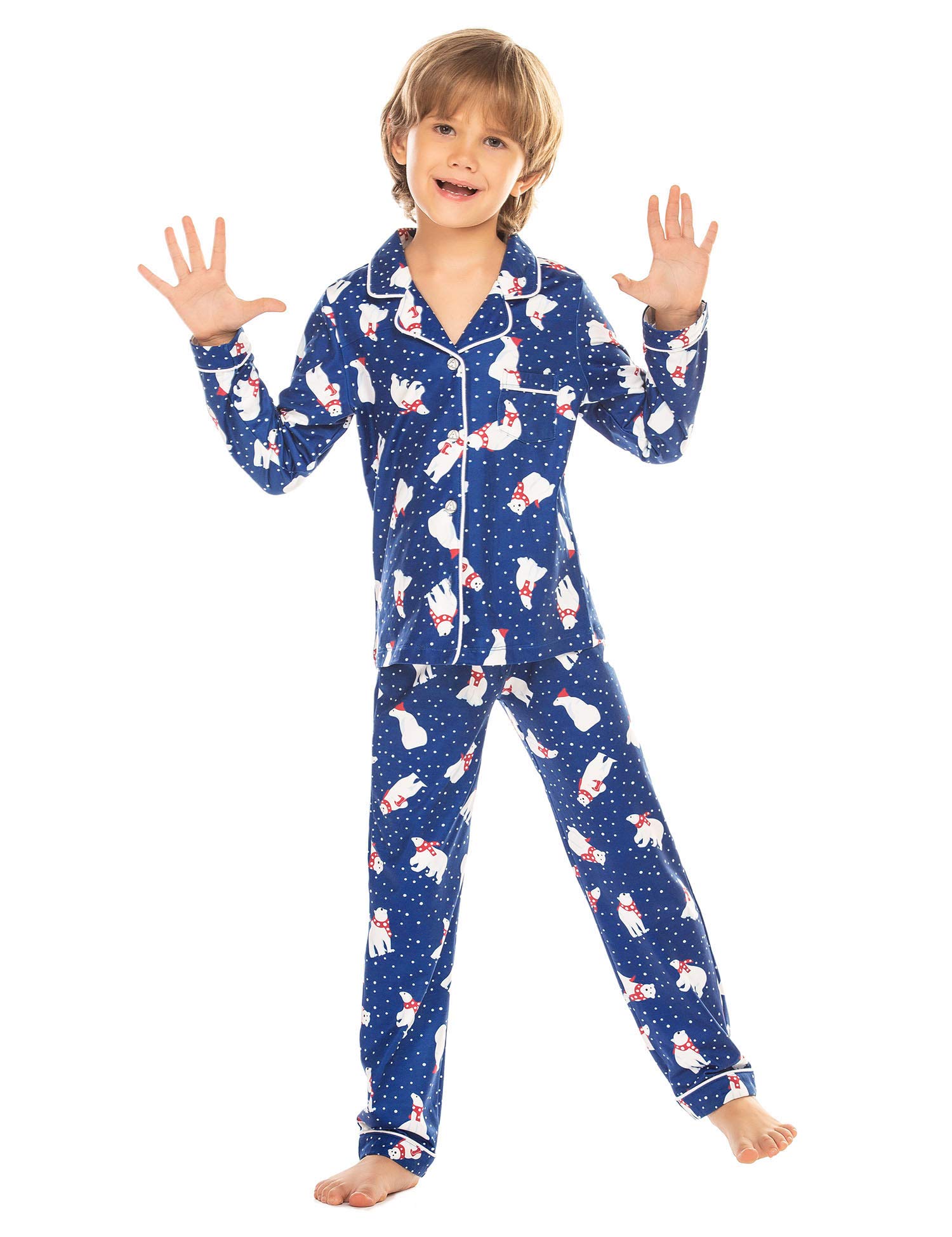Ekouaer Pigiama natalizio abbinato a maniche lunghe con bottoni, per feste e festival, unisex, bambini