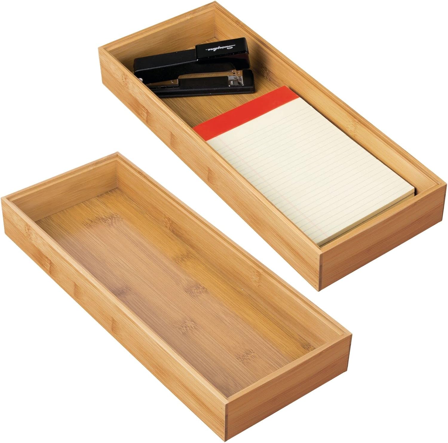 mDesign Wooden Bamboo Office Drawer Organizer Box Tray