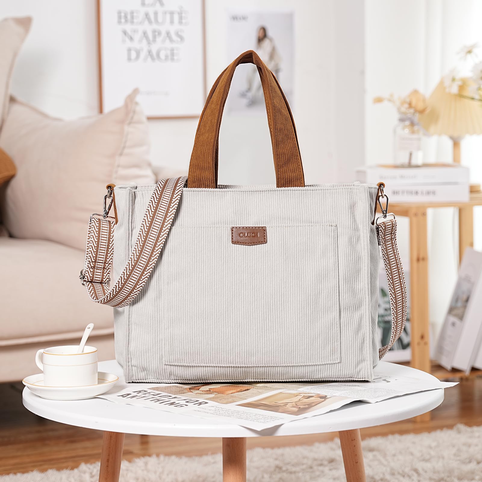 CLUCI Corduroy Tote Bag For Women Casual Zipper Tote Fashion Shoulder Handbag Hobo Bag