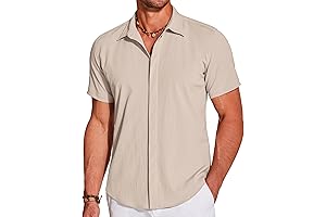 COOFANDY Mens Casual Short Sleeve Button Down Summer Beach Shirt Lightweight Textured...