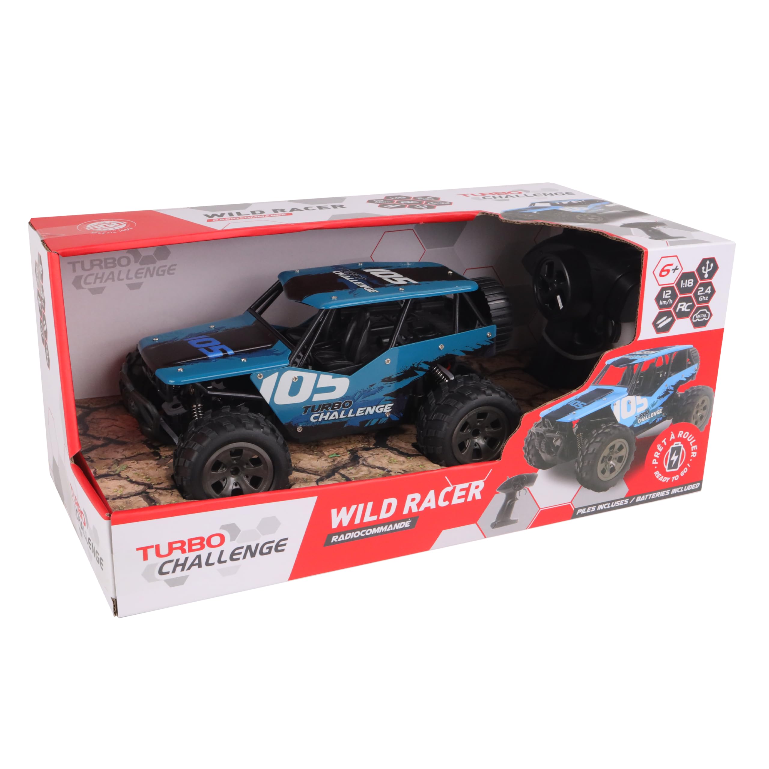 TURBO CHALLENGE - Wild Ricer - Off Road - 093728 - Samochód zdalnie sterowany - Niebieski - 1/18 - Gotowy do jazdy - Metal - Zabawka dla dziecka - Prezenty - Urodziny - Od 6 lat