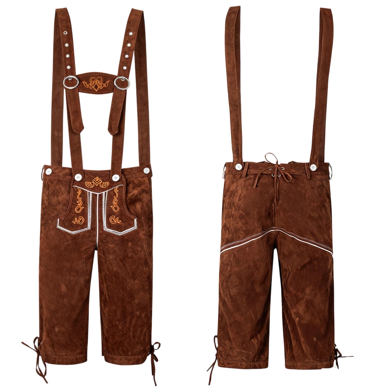 TOFOTL Mens Costume, Bavarian Celebratory Detachable Festive Oktoberfest German Adjustable Braces Embroidered Lederhosen Shorts with Matching Braces, October Fest, XL Brown