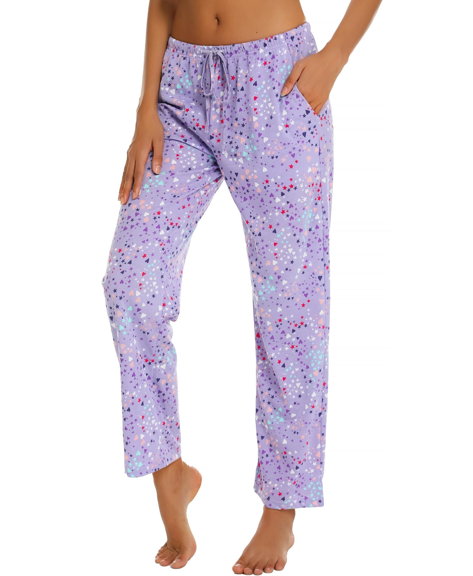 ENJOYNIGHT Damen Schlafanzughose Lang Baumwolle Pyjamahose Print Schlafhose | Lässige Loungewear-Hose, Weicher Leichter Stoff, Freizeithose mit Kordelzug, Zwei Seitentaschen