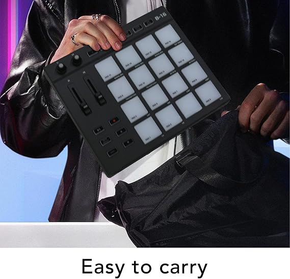 Professional MIDI Pad Controller, Beat Maker Machine with 16 Drum Pads & 2 Assignable Fader Knobs, RGB Portable Pad Drum Machine, for Beginner Music Production