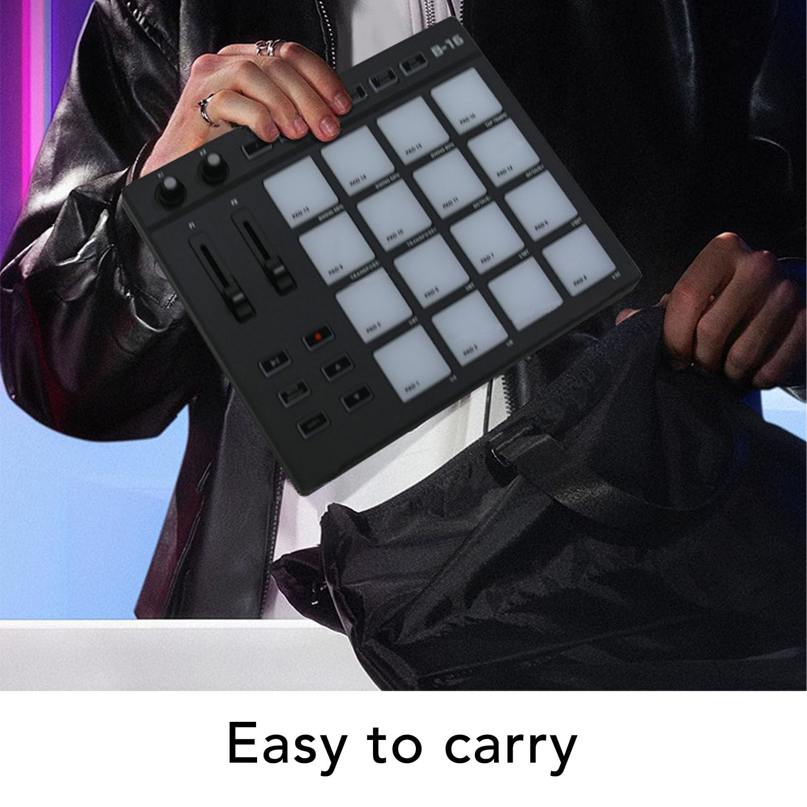 Annadue Controlador USB MIDI Pad para Producción Musical con Ableton Live, para FL Studio, para Herramientas Pro, 16 Almohadillas de Batería, 2 Fader Asignables, 2 Perillas Ajustables