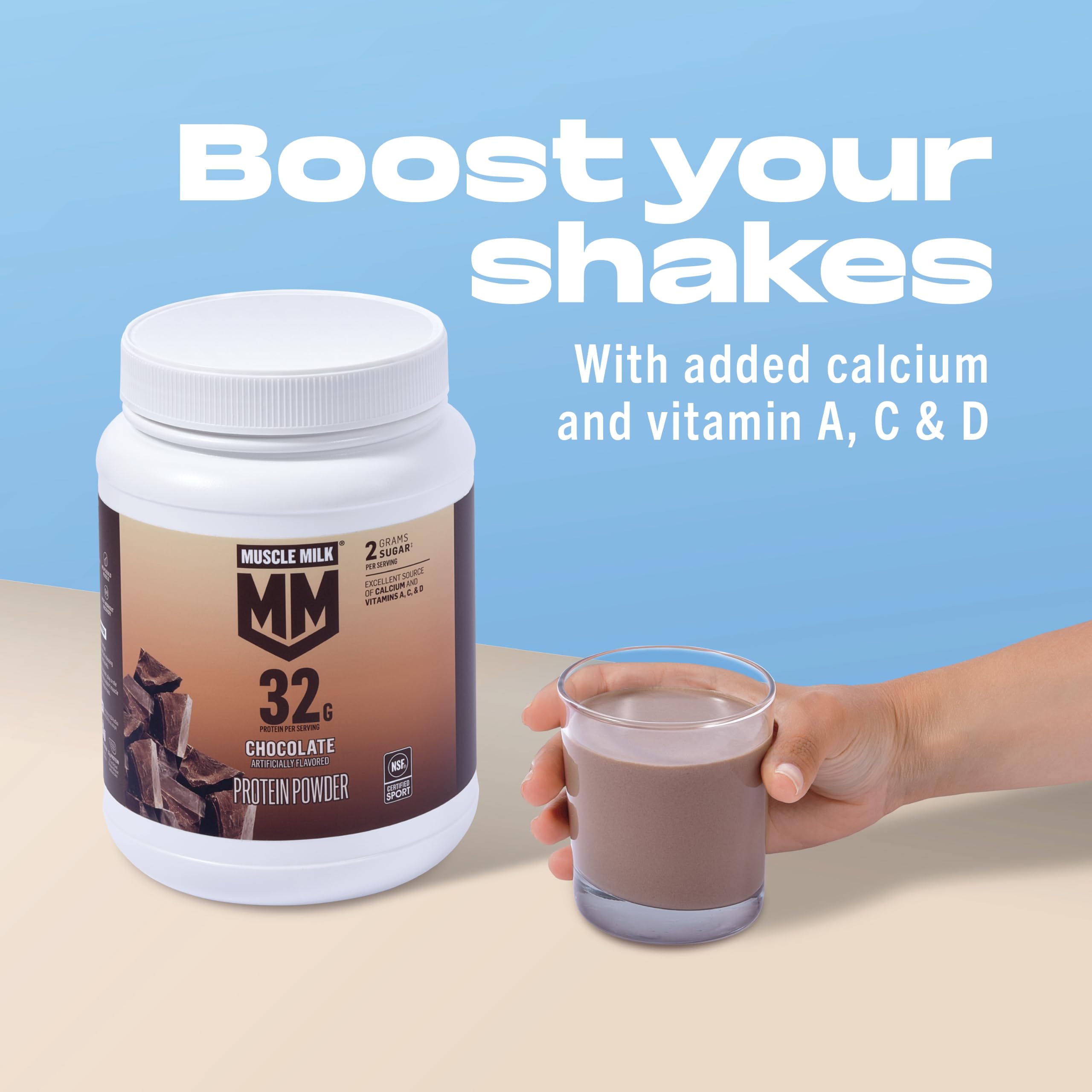 Muscle Milk Genuine Protein Powder, Vanilla Crème, 1.93 Pounds, 12 Servings, 32g Protein, 2g Sugar, Calcium, Vitamins A, C & D, NSF Certified for Sport, Energizing Snack, Packaging May Vary — Amazon image 4