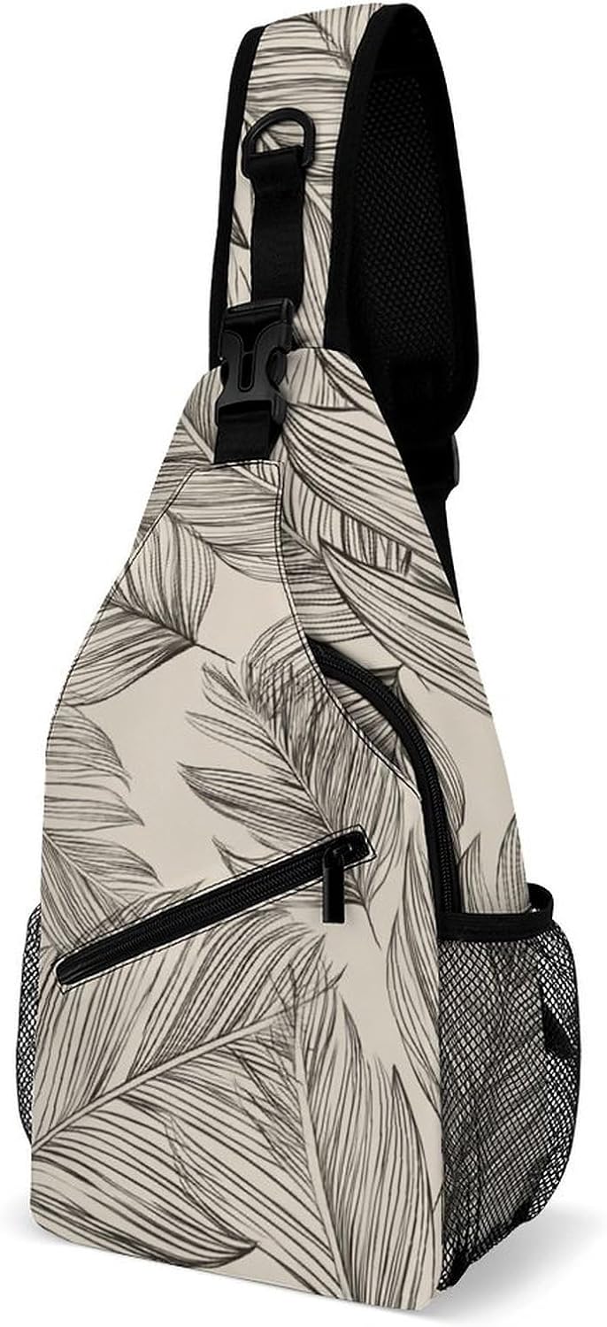 Large Leaves Sling Crossbody Bag Lightweight Chest Shoulder Backpack for Outdoor Sports