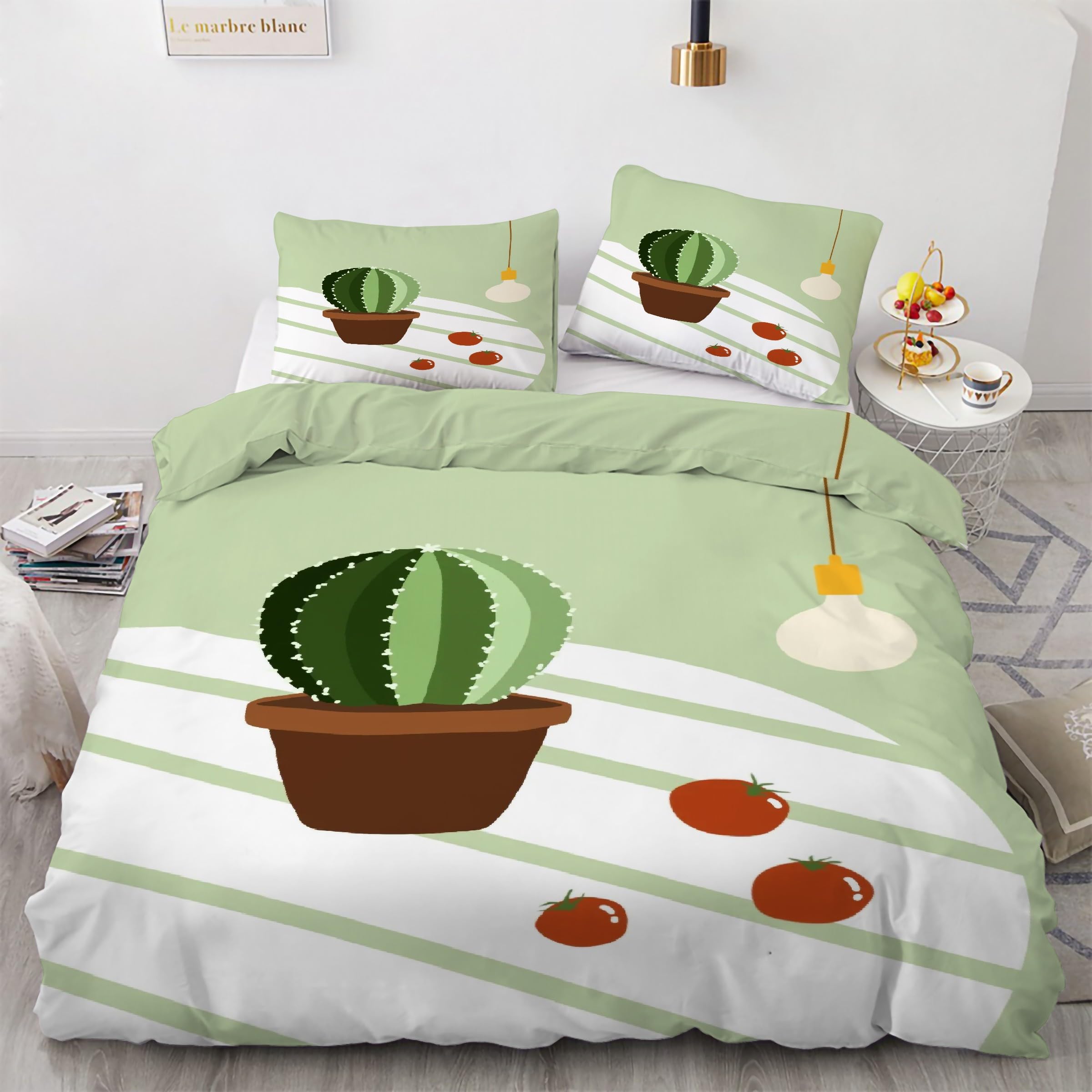 Parure de lit 90x190 cactus avec housse de couette en microfibre et taies