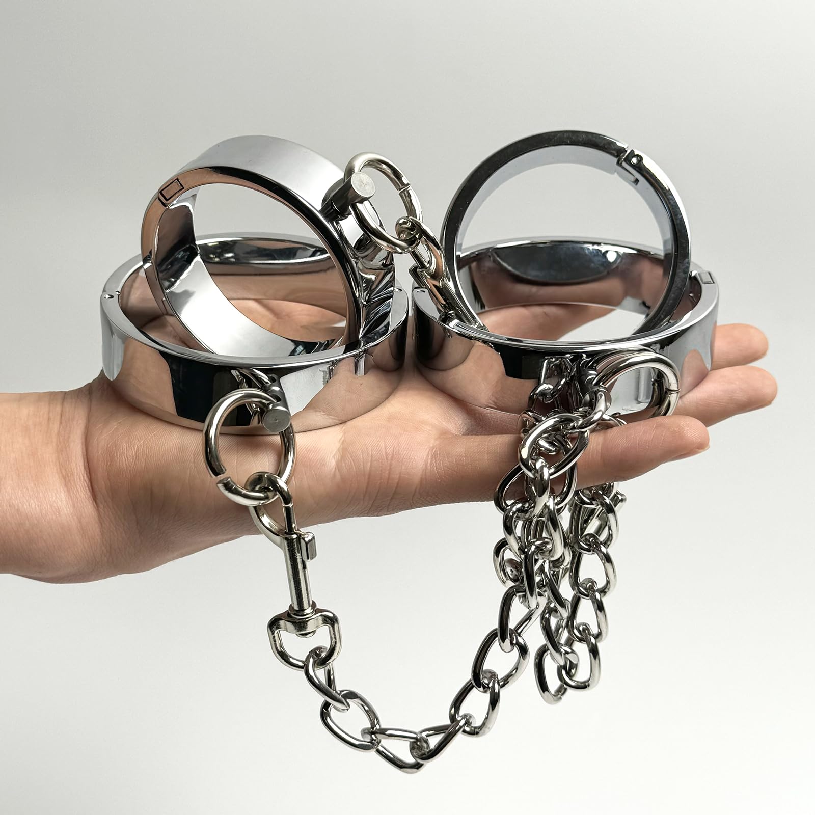 Menottes en acier inoxydable métal circulaire avec collier et fers de pied, jouet sexuel adulte (3PCS)