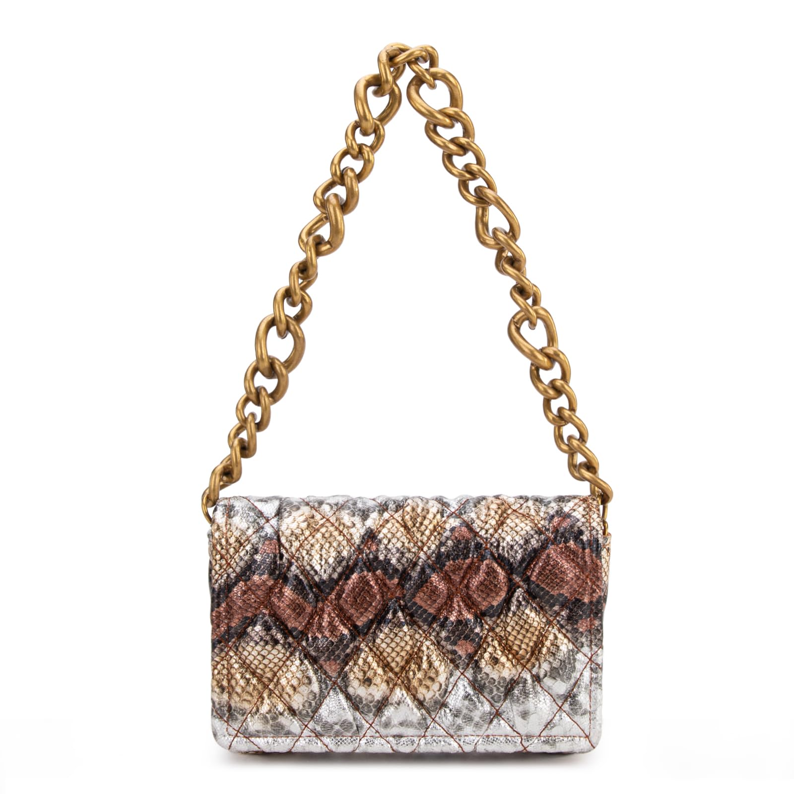 Montana West Quilted Small Shoulder Bag for Women Y2K Trendy Cute Clutch Underarm Purse with 2 Removable Straps: Snake Print Brown