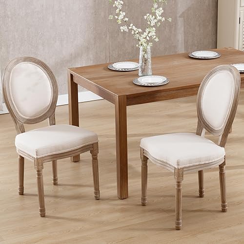 Kmax Sillas de comedor estilo granja, patas de madera marrón, elegantes sillas de cocina copetudas, sillas de dormitorio francesas desgastadas con