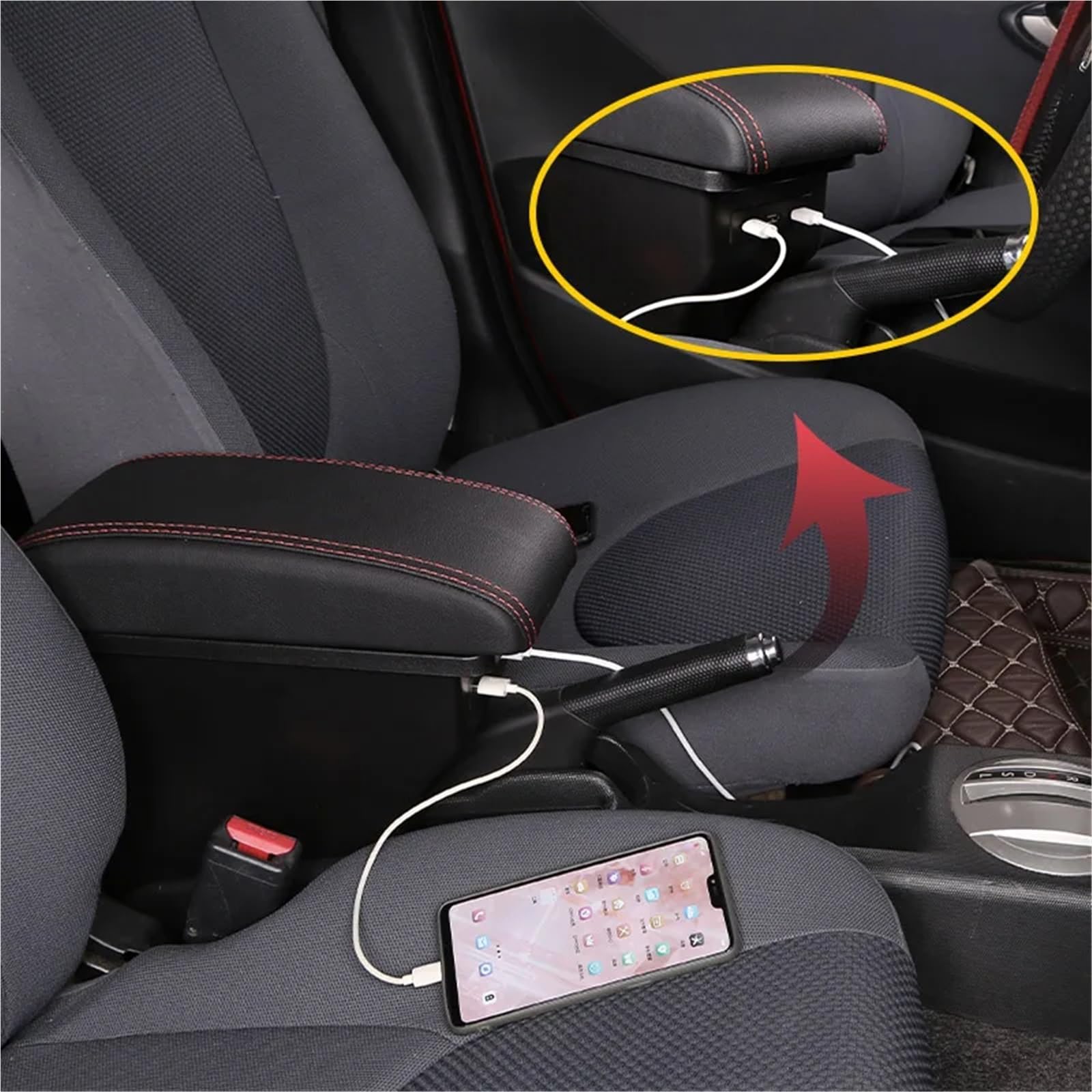 Konsola Środkowa Pasuje do podłokietnika Smart Fortwo, pasuje do Mercedesa, pasuje do podłokietnika Smart 453 Fortwo Forfour Box 2015-2018(B3White line leather)
