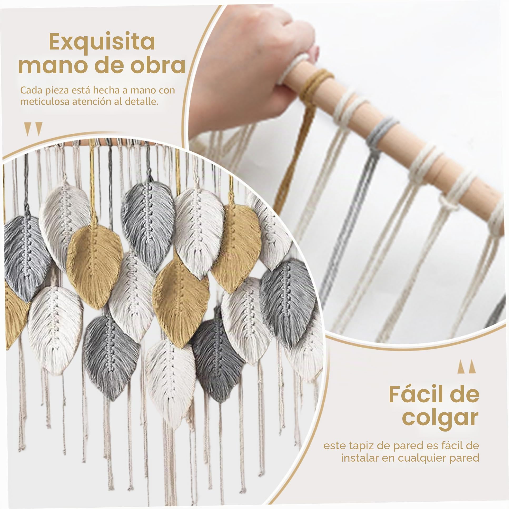Muzrunq Hanging de pared de Macrame, tapiz de pared de hojas tejidas bohemias, decoración del hogar para dormitorio, sala de estar, apartamento, dormitorio, galería, perfecto para regalos.
